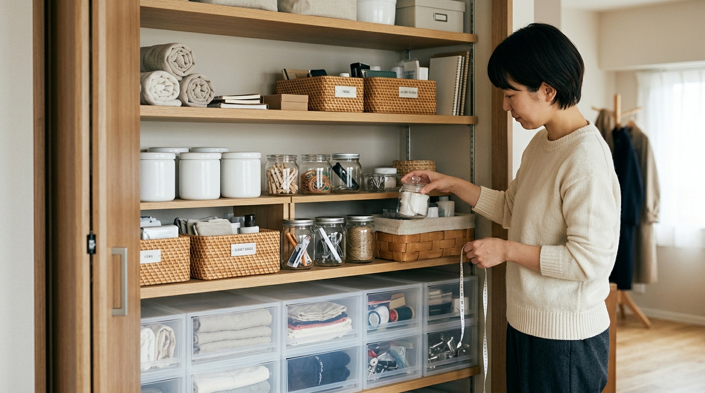 整理整頓されたクローゼットやパントリーの収納棚